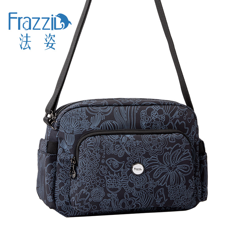 Frazzil\/法姿女斜挎包新款时尚黑色尼龙布包休闲妈妈百搭单肩小包