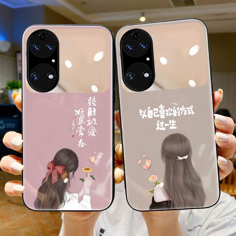 镜面适用华为p50pro手机壳补妆镜p60pro防摔p40pro+女款p30全包镜头p50e励志20文字p40玻璃pro十化妆镜子60套