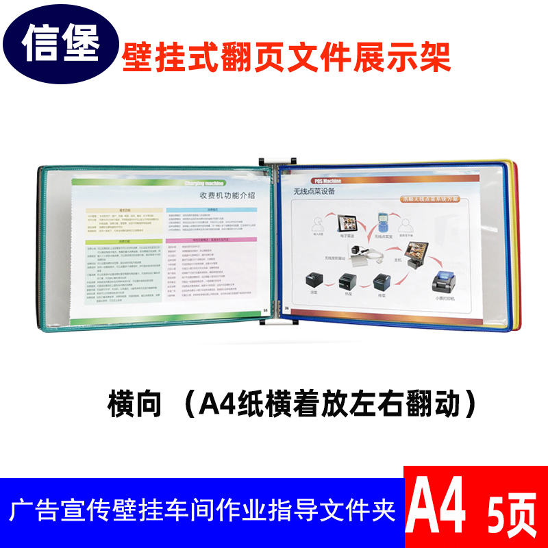 A4壁挂式5页竖向翻页文件展示文件夹展览资料架横式工艺卡流程作业指导书展示文件架 车间流水线活页夹