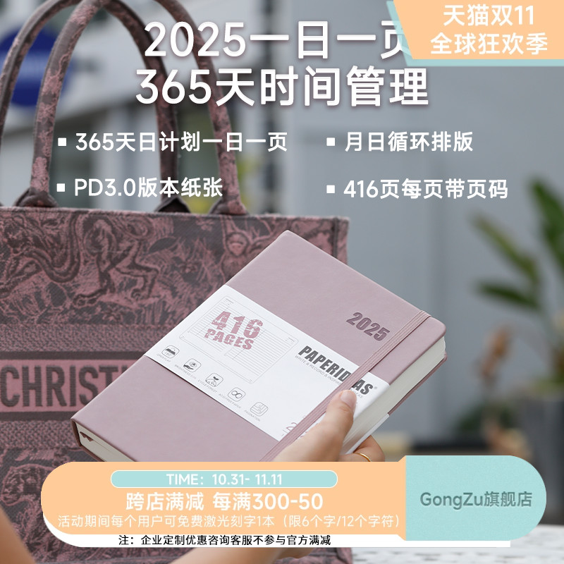 paperideas日记本2025一日一页蛇年日程本效率手册416页计划本笔记本ins风自律打卡加厚记事本企业可定制logo