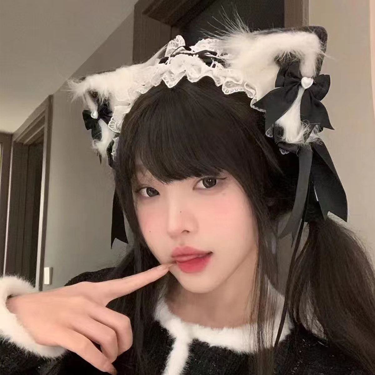 可爱洛丽塔猫耳朵发箍女Lolita猫娘蝴蝶结发带kc女仆兽耳发夹头饰