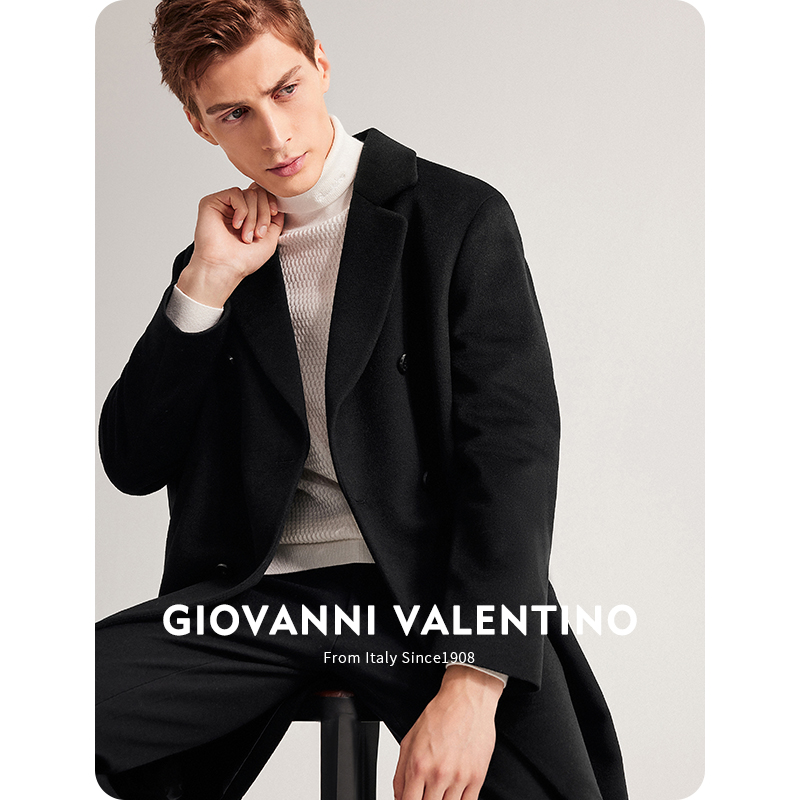 【全羊毛】GIOVANNI VALENTINO中长款毛呢大衣男秋冬休闲风衣外套