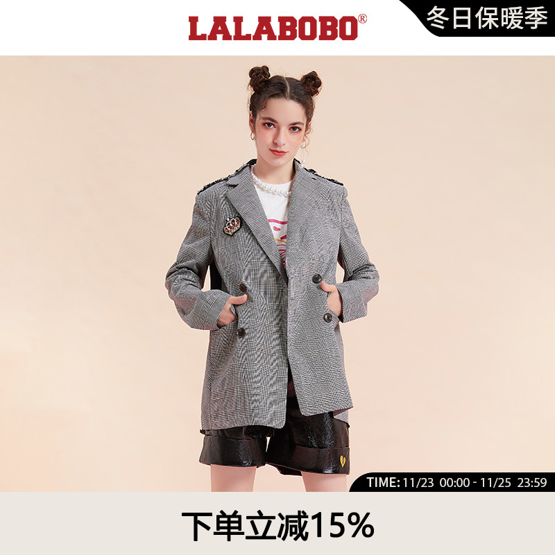 LALABOBO春秋新款宽松复古格纹校园风廊形西装外套女|L20C-WS