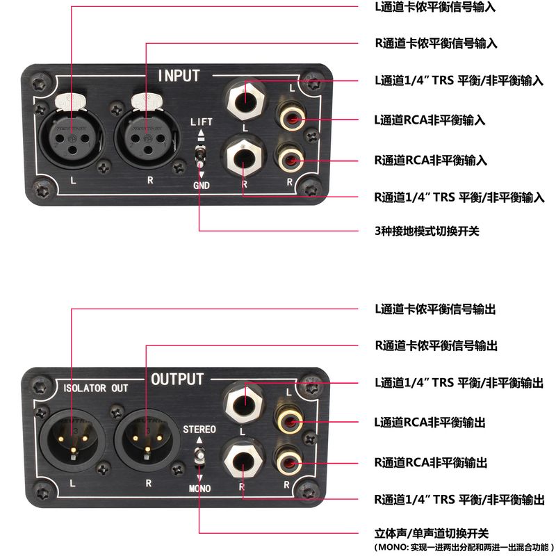 LB-PRO专业卡农6.5音频RCA隔离器变压器消除音响杂音电流声祛噪声