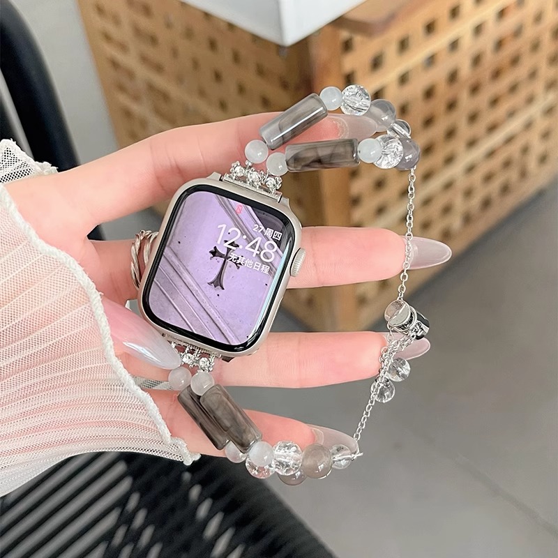 新中式竹墨手链适用iwatch8手表表带applewatch7\/6\/5\/4代苹果se新款3\/2\/1女简约高级感41\/42\/44\/45mm水晶猫眼