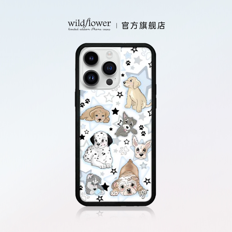 Wildflower小狗派对手机壳Puppy Party适用苹果iPhone16\/15\/14\/13\/Pro\/Max\/Plus硬壳全包硅胶防摔欧美时尚wf