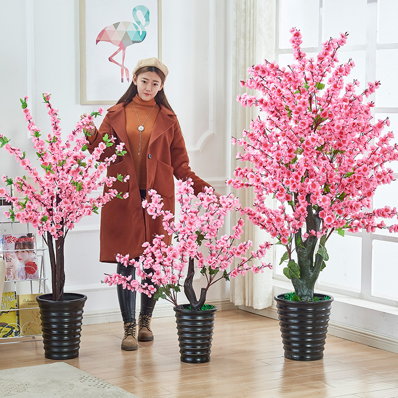 假桃花仿真植物落地盆栽桃树大盆景塑料摆设室内花客厅装饰绿植树