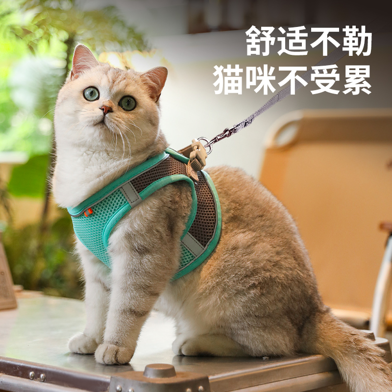 猫咪牵引绳防挣脱背心式外出专用可调节遛猫链子小型犬出门胸背带