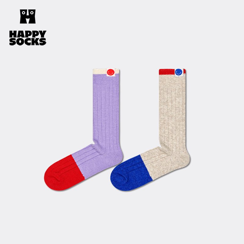 Happy Socks袜子女男袜春秋款多巴胺情侣拼色运动棉袜中筒袜