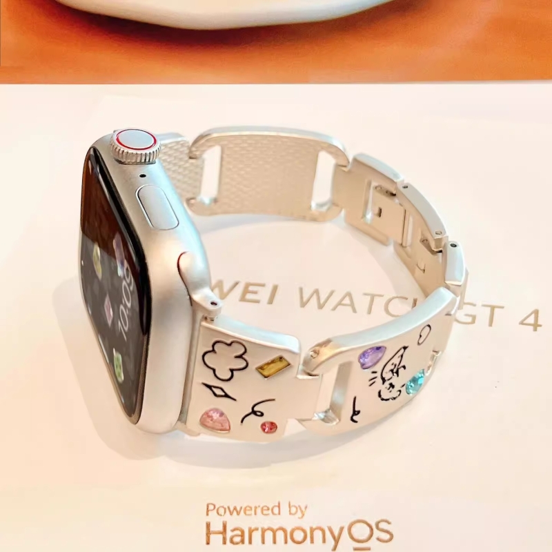 iwatch10表带彩钻金属可爱小狗适用苹果手表applewatchS9\/8\/7\/6高级感链条46mm高级小众女iphonewatch手表带