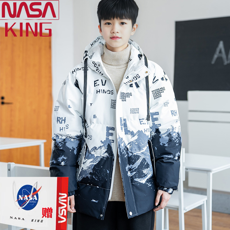 NASA羽绒棉服男青少年学生2024新款加大码加厚保暖渐变冬季棉衣男