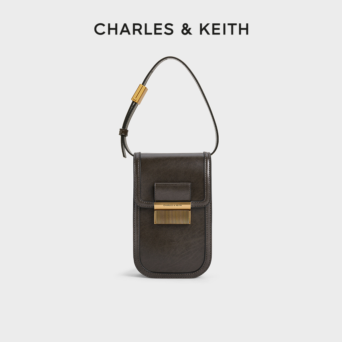 CHARLES&KEITH24秋新款CK2-00271388金属扣斜挎迷你小方包手机包