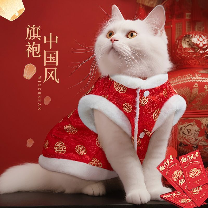 猫咪衣服德文卷毛无毛猫银渐层秋冬季防掉毛保暖狗狗过年喜庆唐装