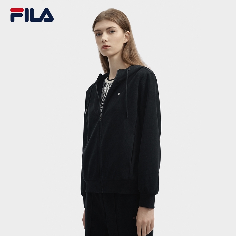 FILA 斐乐官方女士针织连帽外套2024冬新款时尚休闲简约宽松上衣