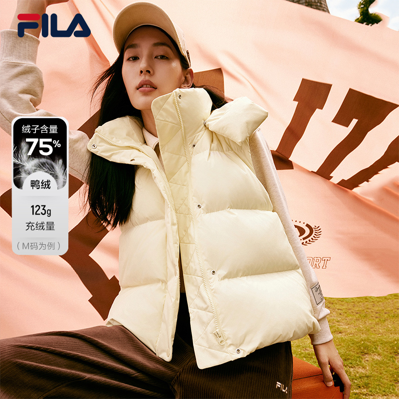 FILA 斐乐官方女士羽绒马甲2024冬新款时尚休闲基础简约连帽外套