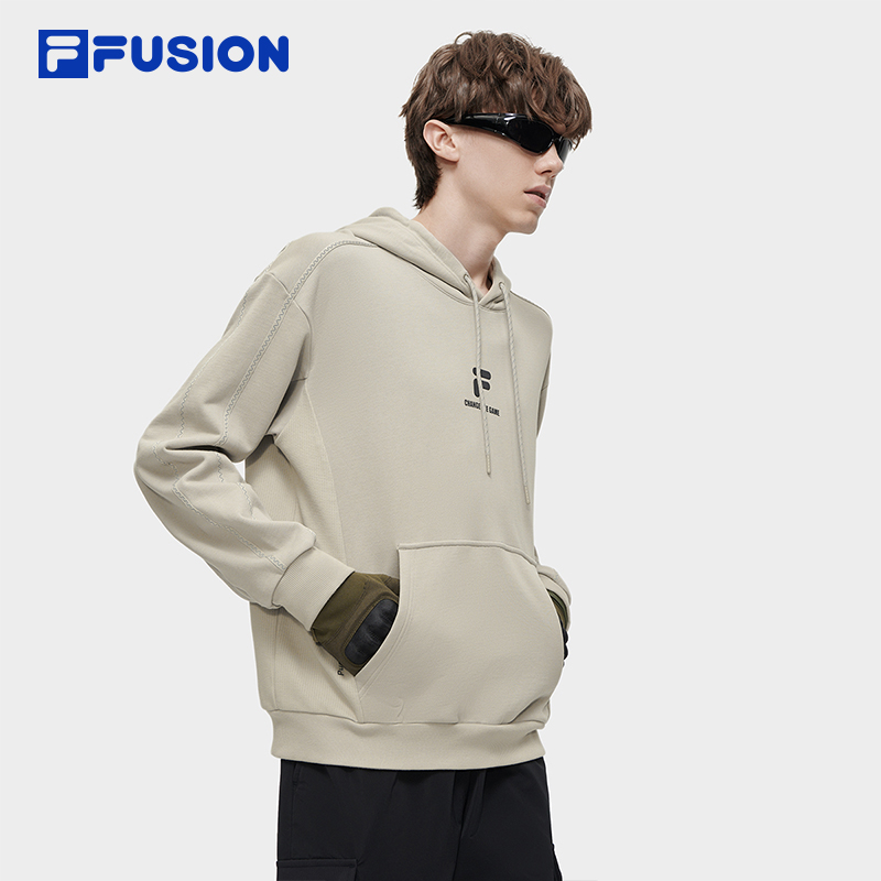 FILA FUSION斐乐潮牌男子针织连帽卫衣纯棉休闲潮流运动口袋上衣