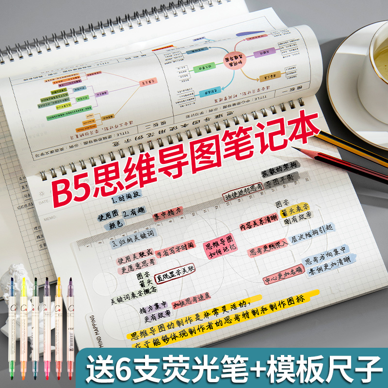 b5思维导图笔记本横版线圈a4网格康奈尔笔记本2022自律打卡本每日计划日程本打卡本自律表大学生做笔记专用本