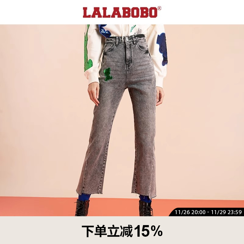 LALABOBO春秋新品可爱时尚款节日兔直角牛仔八分裤女|L20D-WXZC36