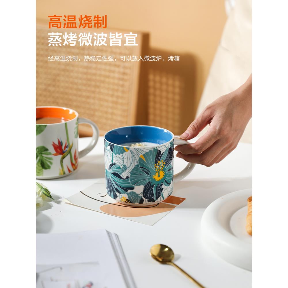 马克杯子早餐杯古风加厚陶瓷咖啡杯高颜值手绘欧式防烫杯女生可爱