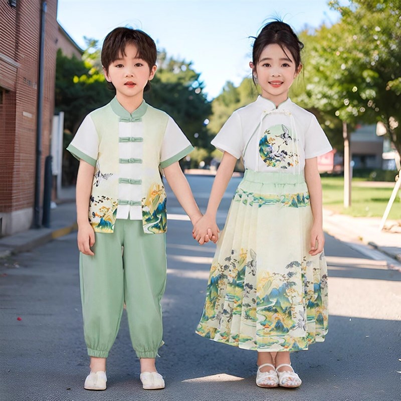 幼儿园园服班服夏天校服小学生六一汉服中国风国学风演出服夏短袖