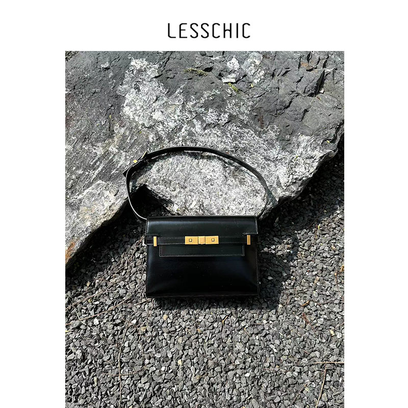 LESSCHIC 时尚经典复古BOX牛皮单肩腋下包气质简约大容量女包