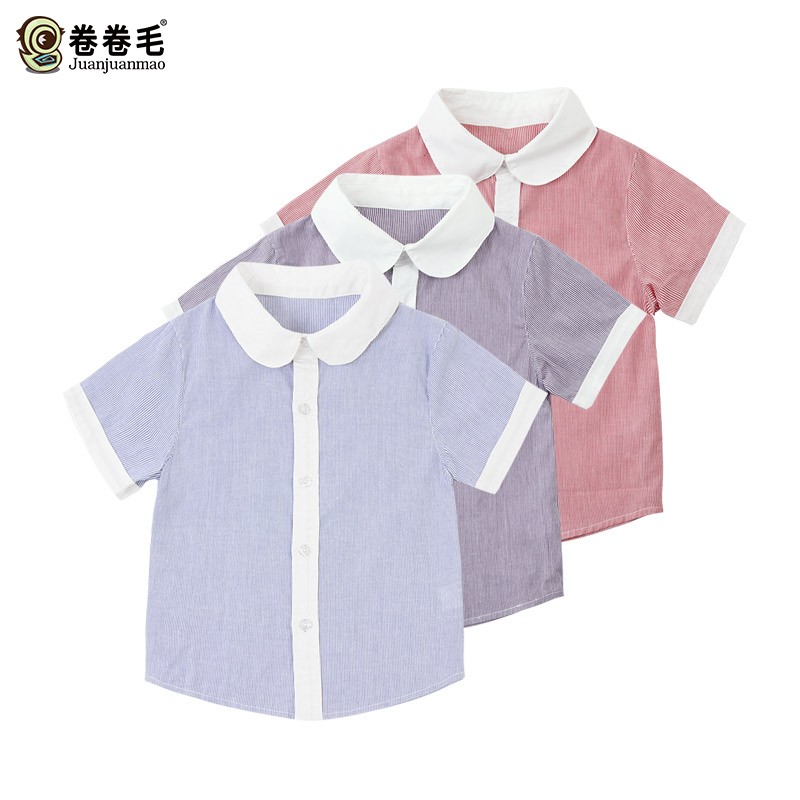 卷卷毛班服夏季男童英伦学院风短袖衬衫幼儿园园服小学生校服衬衣