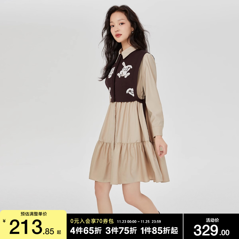 t区Vero Moda24连衣裙马甲套装秋冬短裙A字七分袖衬衫式连衣裙女