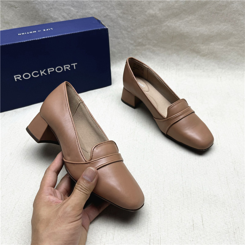 Rockport\/乐步撤柜正品上班职场百搭女鞋新款真皮粗跟套脚单鞋M版