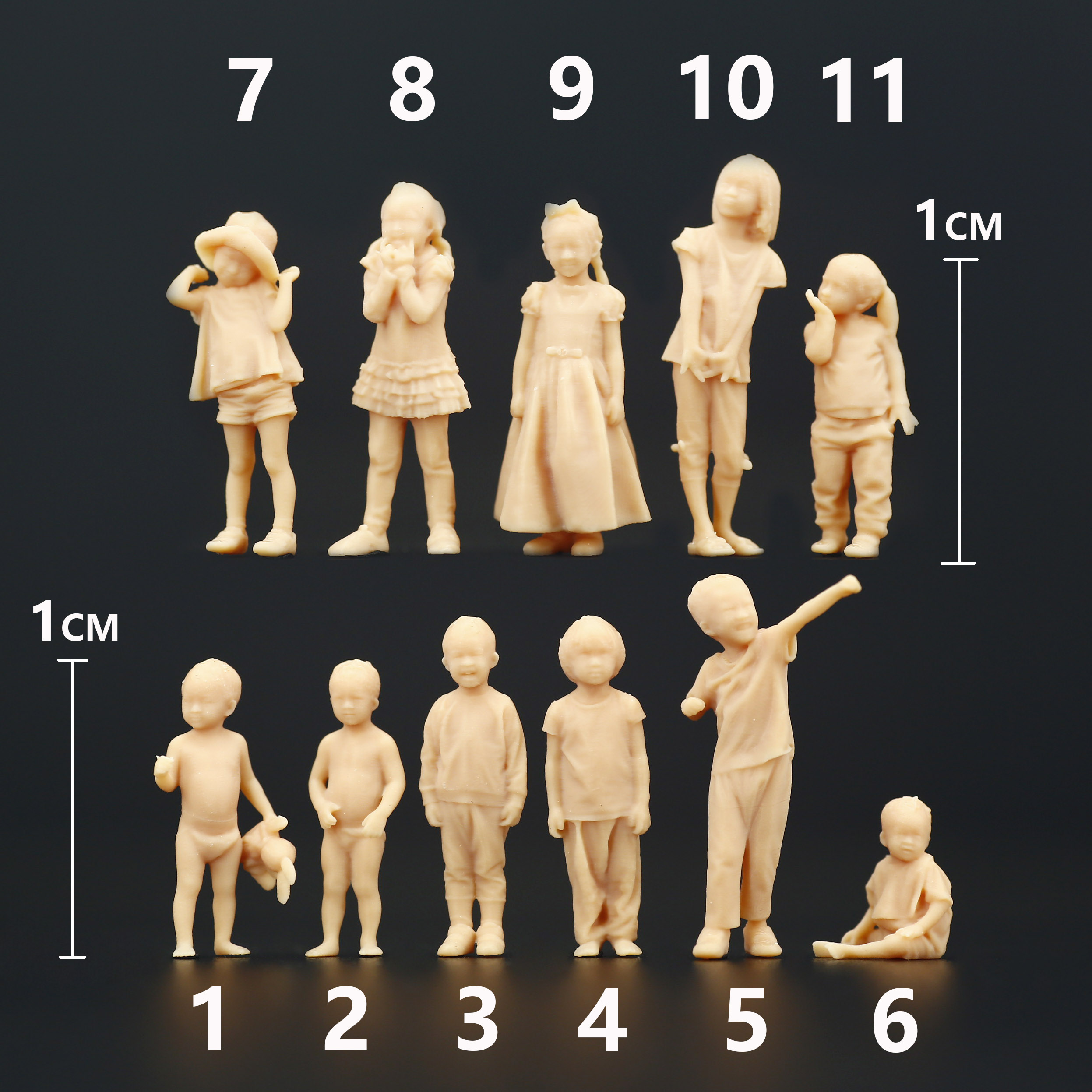 A282萌娃小孩熊孩1:64微缩人偶模型1:43树脂白模沙盘公仔场景摆件