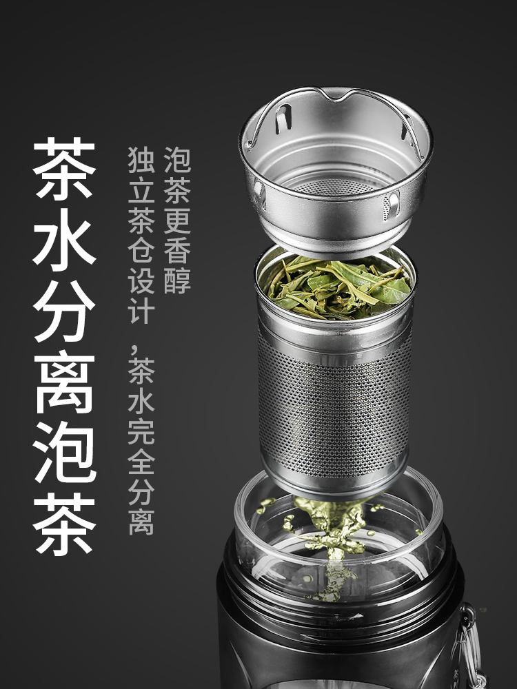 玻璃水杯子男生士大容量2024夏季新款网红个人专用茶水分离泡茶杯