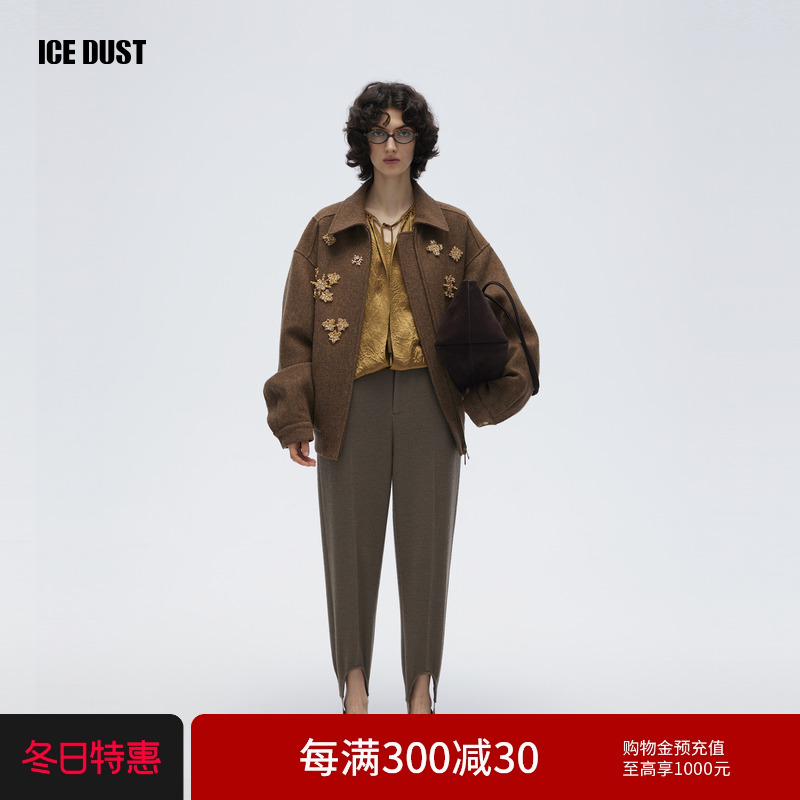 ICEDUST 24冬季系列新款绵羊毛斜纹钉珠高级感加厚夹克外套女士